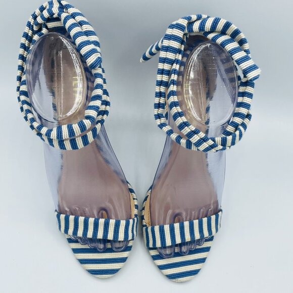 Liliana Heels Womens Size 6.5 Blue White Striped Strappy Stiletto High Shoes - Picture 6 of 12